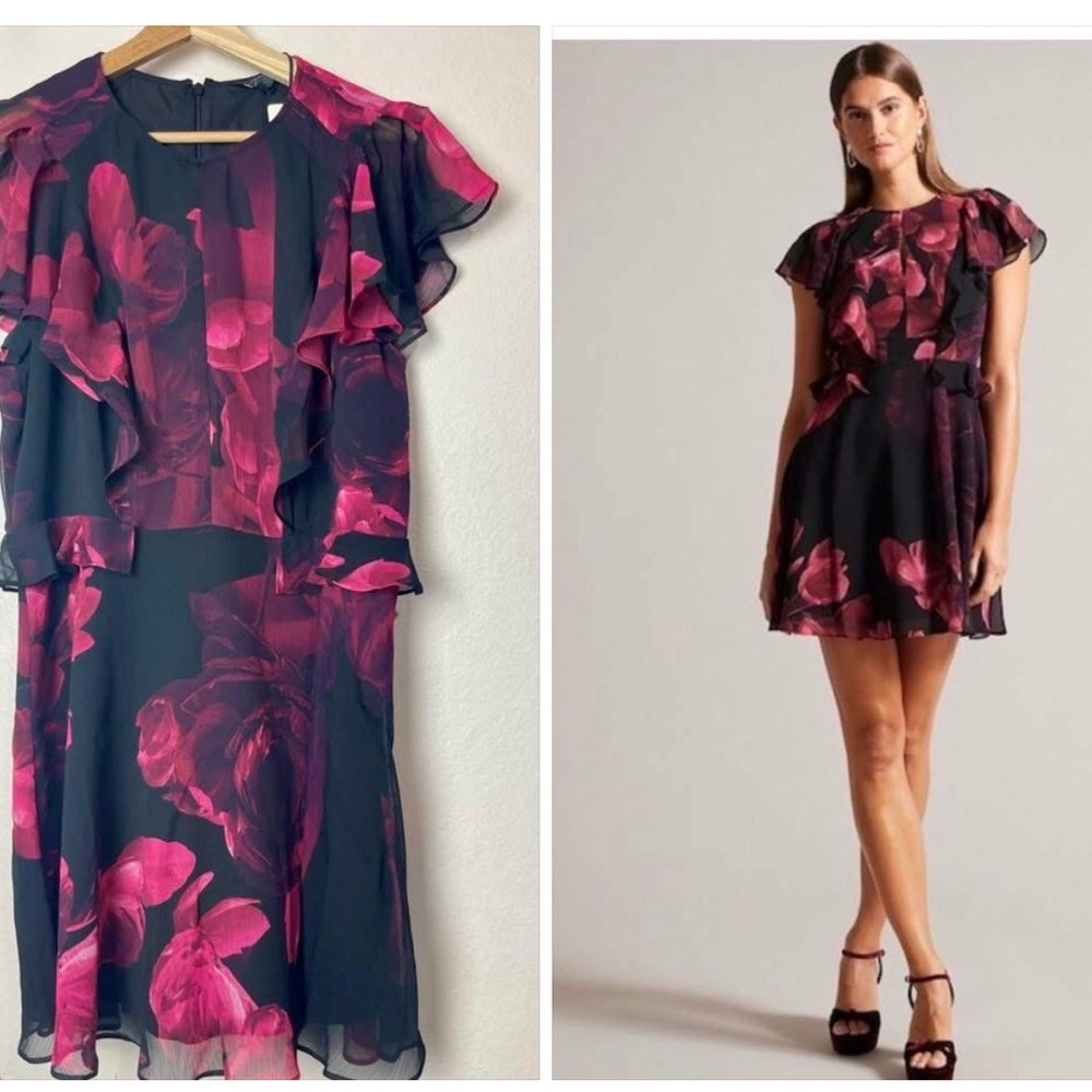 Ted Baker Bretaah Angel Sleeve Mini Dress Peplum 6= L t xl